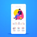 Male student reading book man sitting armchair preparing to exam concept infographic statistic data copy space full