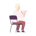 Male Student Sitting on Chair in Class, Back View of Young Man Writing in Notebook During University Lecture Flat Vector Royalty Free Stock Photo