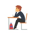 Male Student Sitting at Desk in Classroom with Closed Eyes, Side View, Schoolboy in Uniform Studying at School, College Royalty Free Stock Photo