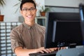 Male student using personal computer in university Royalty Free Stock Photo