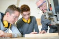 Male students in woodwork class Royalty Free Stock Photo