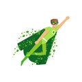 Male superhero in flying pose with hand up