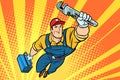 Male superhero plumber with a wrench