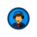 Male support service / customer care / customer service / administrator silhouette icon. Circle icon.