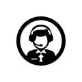 Male support service / customer care / customer service / administrator silhouette icon. Circle icon.