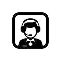 Male support service / customer care / customer service / administrator silhouette icon. Square icon.