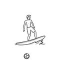 Male surfer hand drawn outline doodle icon.