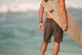 Male Surfer Stands Beach Watching Surf Waiting Surfboard Royalty Free Stock Photo