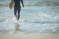 Male surfer with a surfboard walking on a beach Royalty Free Stock Photo