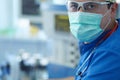 Male surgeon on background in operation room Royalty Free Stock Photo