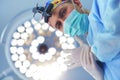 Male surgeon on background in operation room Royalty Free Stock Photo