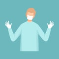 Male Surgeon Doctor, Professional Medical Worker Character in Mask, Gloves and White Lab Coat Vector Illustration Royalty Free Stock Photo