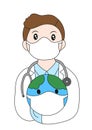 male Surgeon doctor wearing mask gloves with stethoscope holding planet earth cartoon image colouring page Coloring book Royalty Free Stock Photo