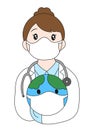 Female Surgeon doctor wearing mask gloves with stethoscope holding planet earth cartoon image colouring page Coloring book Royalty Free Stock Photo