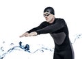 Male swimmer by digitally generated water