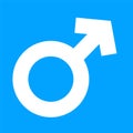 Male Symbol in Blue Color Background. Male Sexual Orientation Icon. Vector Gender Sign