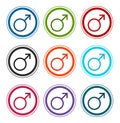Male symbol icon flat round buttons set illustration design Royalty Free Stock Photo