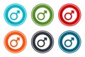 Male symbol icon flat vector illustration design round buttons collection 6 concept colorful frame simple circle set Royalty Free Stock Photo