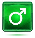 Male symbol icon neon light green square button Royalty Free Stock Photo