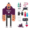 Tattoo master with special work equipment isolated illustration