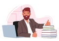 Male Teacher Character Smiling And Showing Thumb Up Gesture While Sitting at Desk with Laptop and Pile Of Books