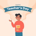 Male teacher, Happy teacher s day greeting card template. School and learning concept. Cute vector illustration in flat