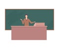 Male Teacher Professor Giving Task, Explaining Seminar, Lecture while Standing in Front of Chalkboard Flat Vector