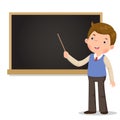 Male teacher standing in front of blackboard with a pointer