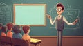 Cartoon illustration of teacher in the classroom with students. Royalty Free Stock Photo