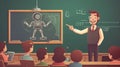Cartoon illustration of teacher in the classroom with students and robot. Royalty Free Stock Photo
