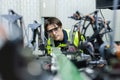 Male technician engineer checking automation robotics at industrial modern factory. man working at factory innovation automation Royalty Free Stock Photo