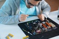 Male technician repairing computer motherboard Royalty Free Stock Photo