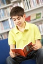 Male Teenage Student In Library Reading Book Royalty Free Stock Photo