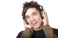 Male Teenager listening to music via headphone