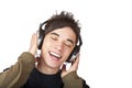 Male Teenager listening to music via headphones