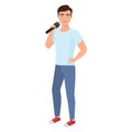 Male teenager singing karaoke