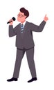 Male television presenter with handheld microphone semi flat color vector character Royalty Free Stock Photo