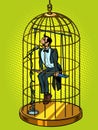 A male tenor singer in a bird cage. Musical voice concept