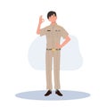 male Thai government officers in uniform. Thai man teacher  doing OK hand sign.good, Flat Vector illustration Royalty Free Stock Photo