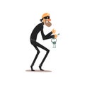 Male thief in mask with master keys, robber cartoon character committing crime vector Illustration on a white background Royalty Free Stock Photo