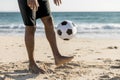 male tossing ball up playing game beach. High quality photo Royalty Free Stock Photo