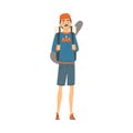 Male Tourist with Backpack, Man Going on Summer Vacation, Hiking, Adventures, Active Recreation Vector Illustration Royalty Free Stock Photo