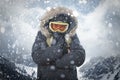 Male tourist froze on a hike in the winter in the mountains, fell under the snow Royalty Free Stock Photo