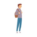 Male Tourist Standing with Backpack, Young Man Travelling, Hiking, Adventures, Active Recreation Vector Illustration Royalty Free Stock Photo