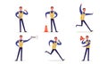 Male Traffic Officer in Uniform Collection, Policeman Standing at Crossroads and Making Signs with his Hands Vector