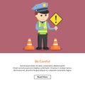 Male traffic police with be careful sign Royalty Free Stock Photo