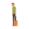 Male Traveler Standing with Suitcase, Male Tourist Character Vector Illustration