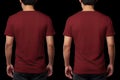 Male tshirt front and back view isolated on black background with clipping path, Male model wearing a dark maroon color VNeck Royalty Free Stock Photo