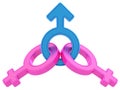 Male and two female gender symbols chained together on white Royalty Free Stock Photo