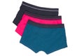 Male underwear isolated. Close-up of three casual boxer shorts isolated on a white background. Clipping path included. Fashionable Royalty Free Stock Photo